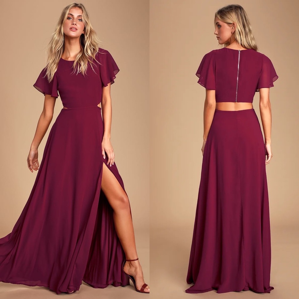 NWT Lulus Garden Bliss Burgundy Cutout Maxi Dress Size Medium